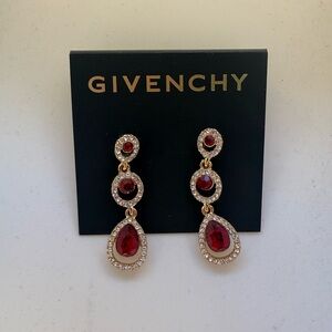 Givenchy Ruby Red and Gold Dangle Earrings